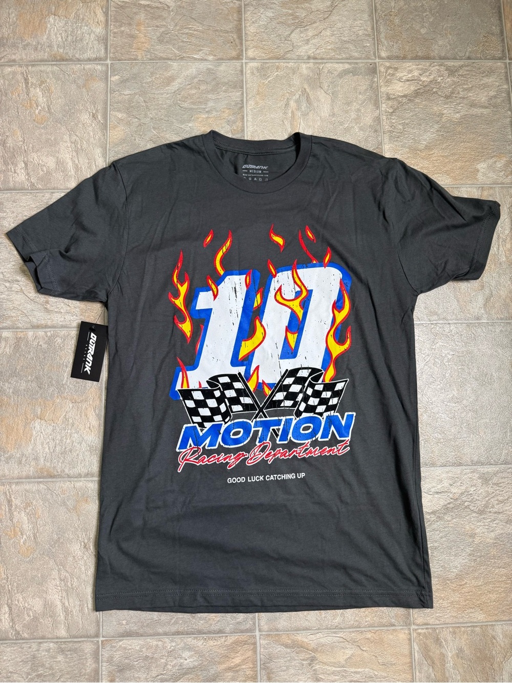 Outrank Motion Racing Tshirt Mens Size Medium Gray Car Racing NWT